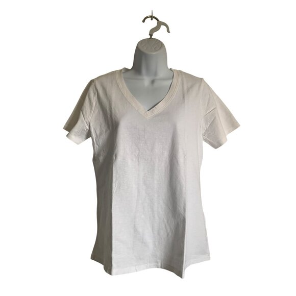 Sonoma Womens Everyday White V-Neck Tee Set Of 2 100% Cotton Size Small - Picture 3 of 5